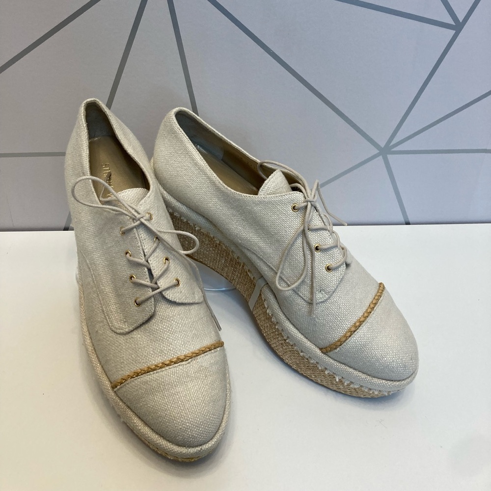 Stuart Weitzman Mantra Linen Platform Oxfords Size 9